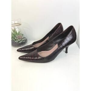 Zara Dark Brown Croc-Embossed Heels